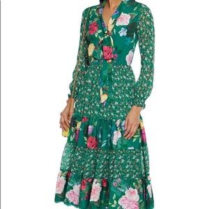 Marchesa Notte emerald green floral midi dress 6